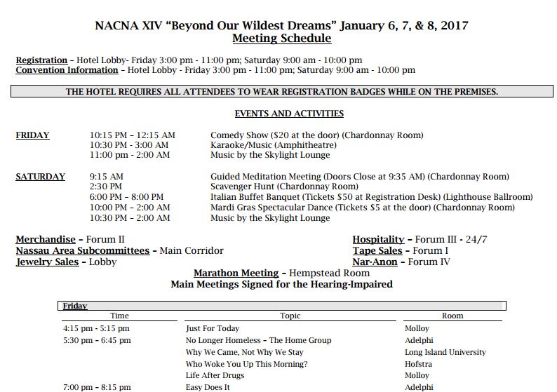 NACNA Meeting Schedule